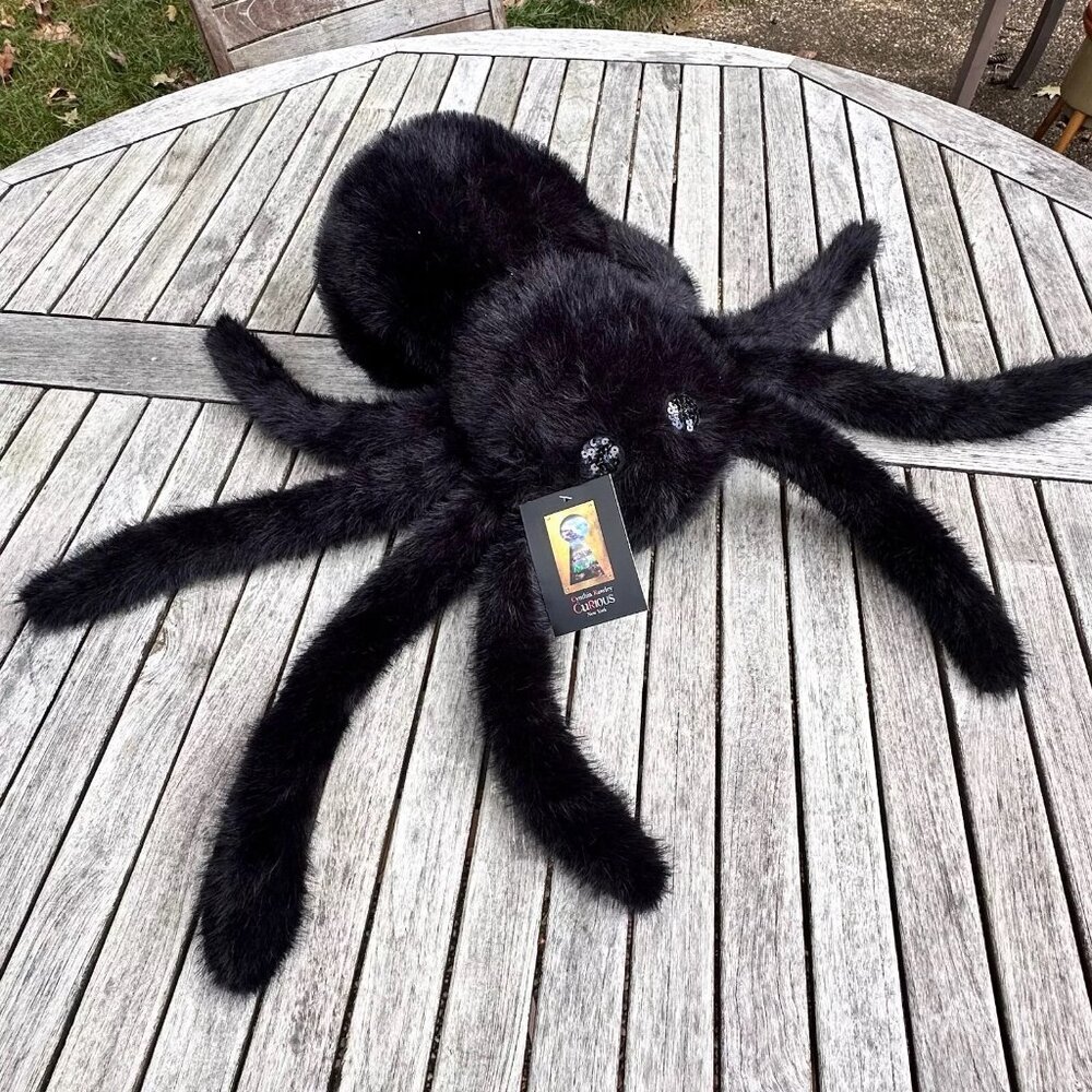 NEW LARGE Cynthia Rowley Faux Fur Spider Pillow Sequins Eyes 9”x17” Halloween